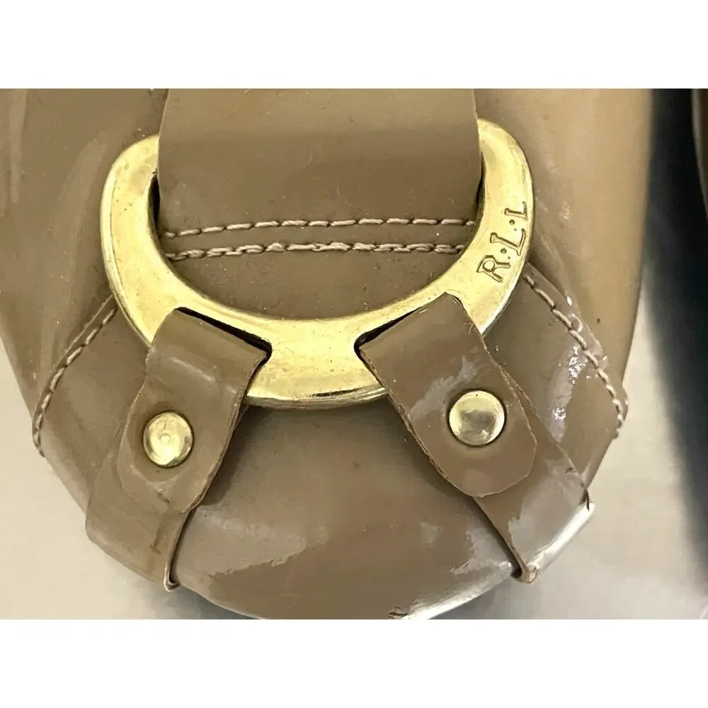 Lauren Ralph Lauren Patent Leather Tan Gold Flats Buckle Ballet Women's Sz 8.5